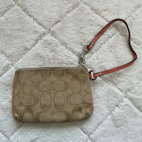 Coach | Signature Peach Leather Stripe | Wristlet - Picture 2 of 12